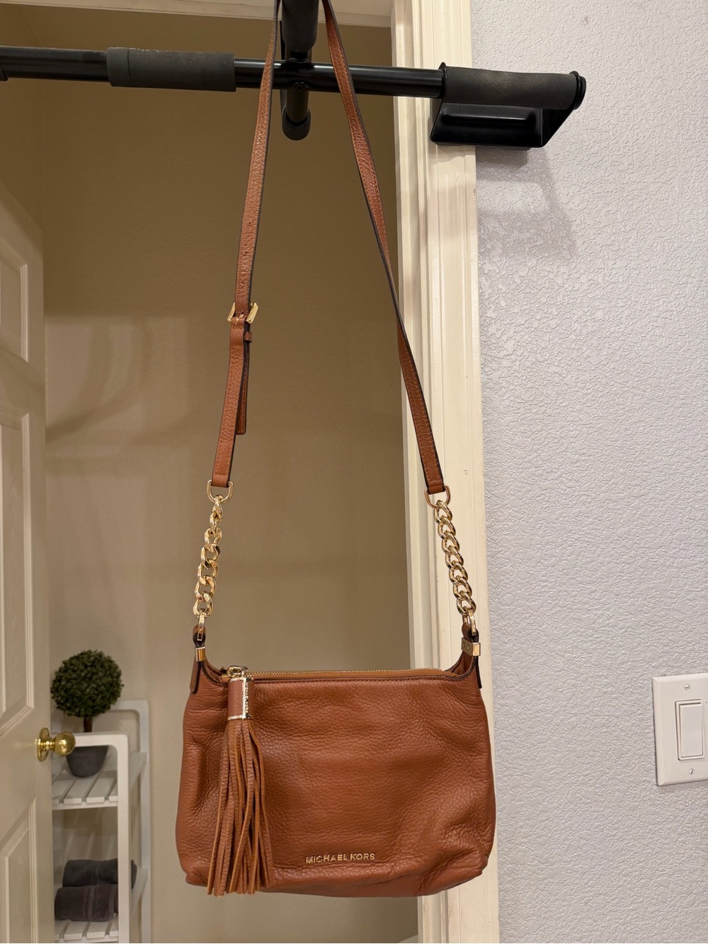 Michael Kors Tan Pebbled Leather Crossbody Bag with Tassel